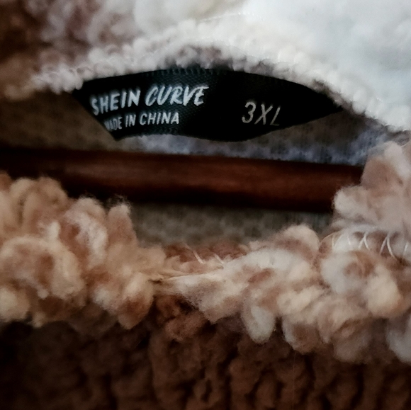 NWOT - SHEIN - Plush Plaid Teddy Drawstring Hoodie Brown - 3xl Curvy - Picture 8 of 9